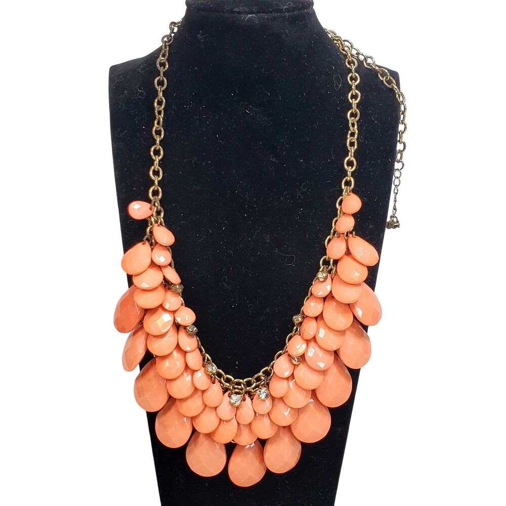 Statement Necklace Bubble Dangle Drop Gold Tone Clear Rhinestones 10"